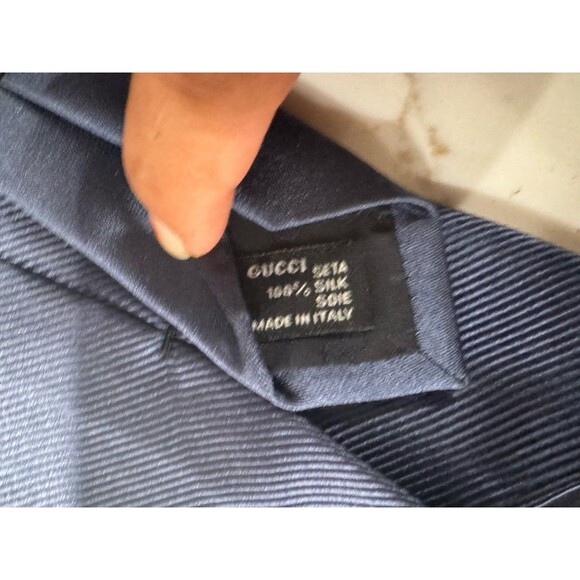GUCCI Patterned Blue Silk Tie Made In Italy - Picture 7 of 10